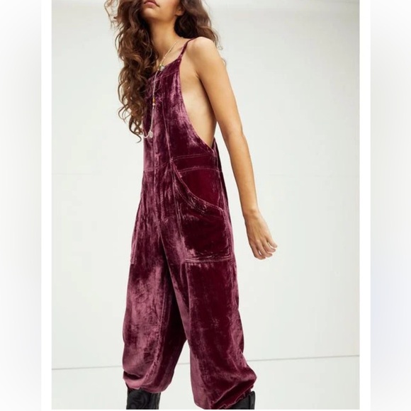 Velvet Burgundy Jumpsuit - Picture 2 of 12